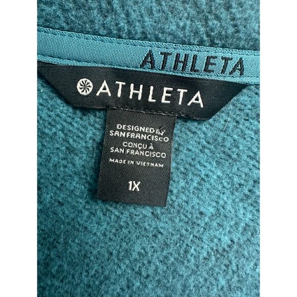 Athleta Size 1X Stroll Fleece Moto Vest Borealis Green Running Warm Athleisure - Picture 7 of 13
